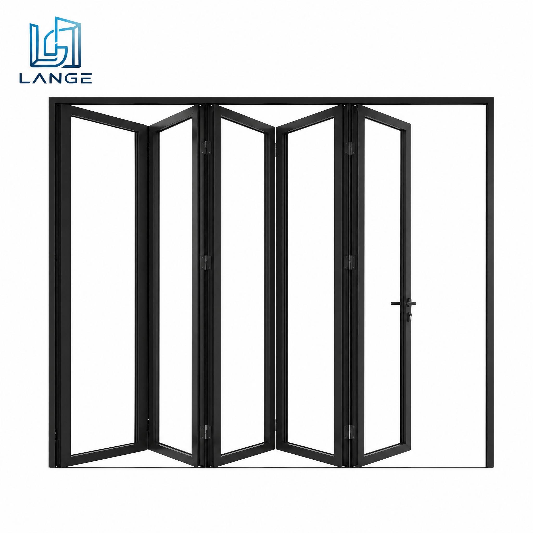 LANGE Customizable Modern Aluminum Bifold Doors Full View Folding Glass Doors Windproof Energy Efficient For Villa Residential