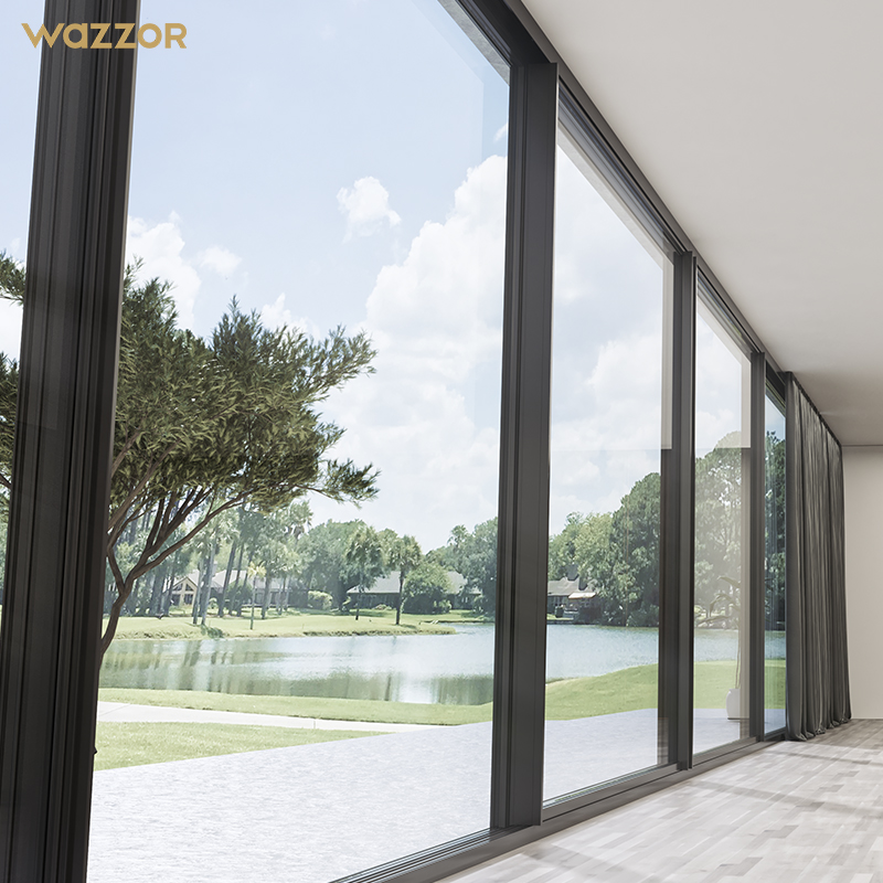 Wazzor Nfrc Heavy Duty Large Double Tempered Glass Noiseless Sliding Door And Windows Exterior Balcony Patio Glass Aluminum Door