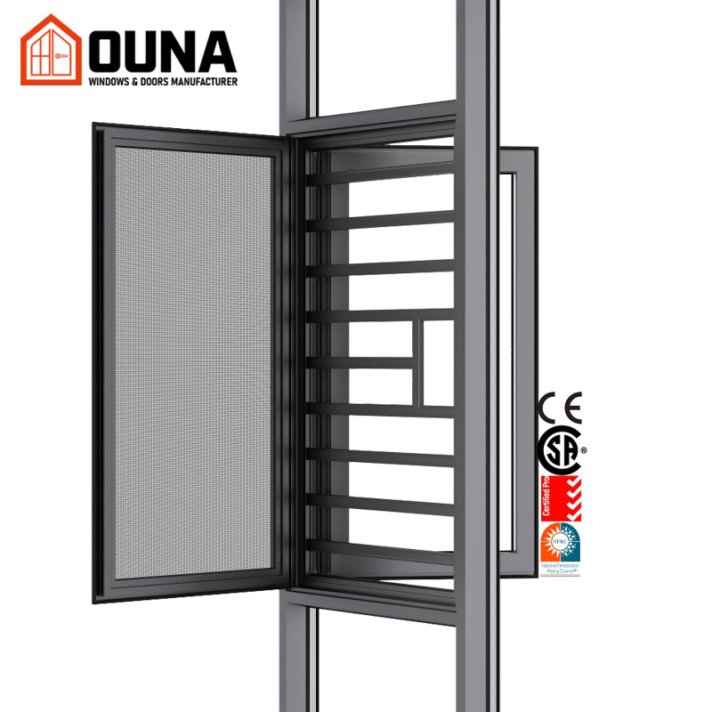 OUNA Anti-Theft Aluminum Casement Window with Screen Double Tempered Glass NFRC CSA Certified Thermal Insulation Swing Window