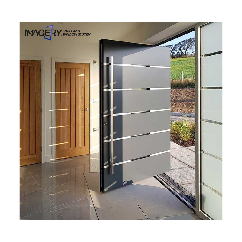 Large Modern Black Front Exterior Entry Hurricane Impact Glass Aluminium Pivot Doors Systems Design