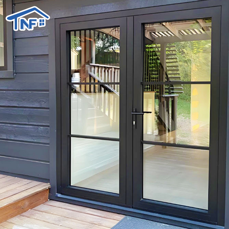 Modern Design Aluminum French Door Entrance Door For Workshop Apartment Tempered Glass Casement Doors
