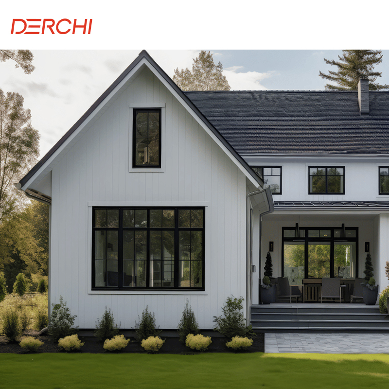 DERCHI Hurricane Proof High Impact Black Aluminum Alloy Thin Profile Aluminium Windows And Doors Casement Window For USA