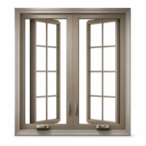 Custom Windows Taupe Brown Aluminum French Casement 4 Panel Colonial Grid Grille Classic Heritage Style OEM Available