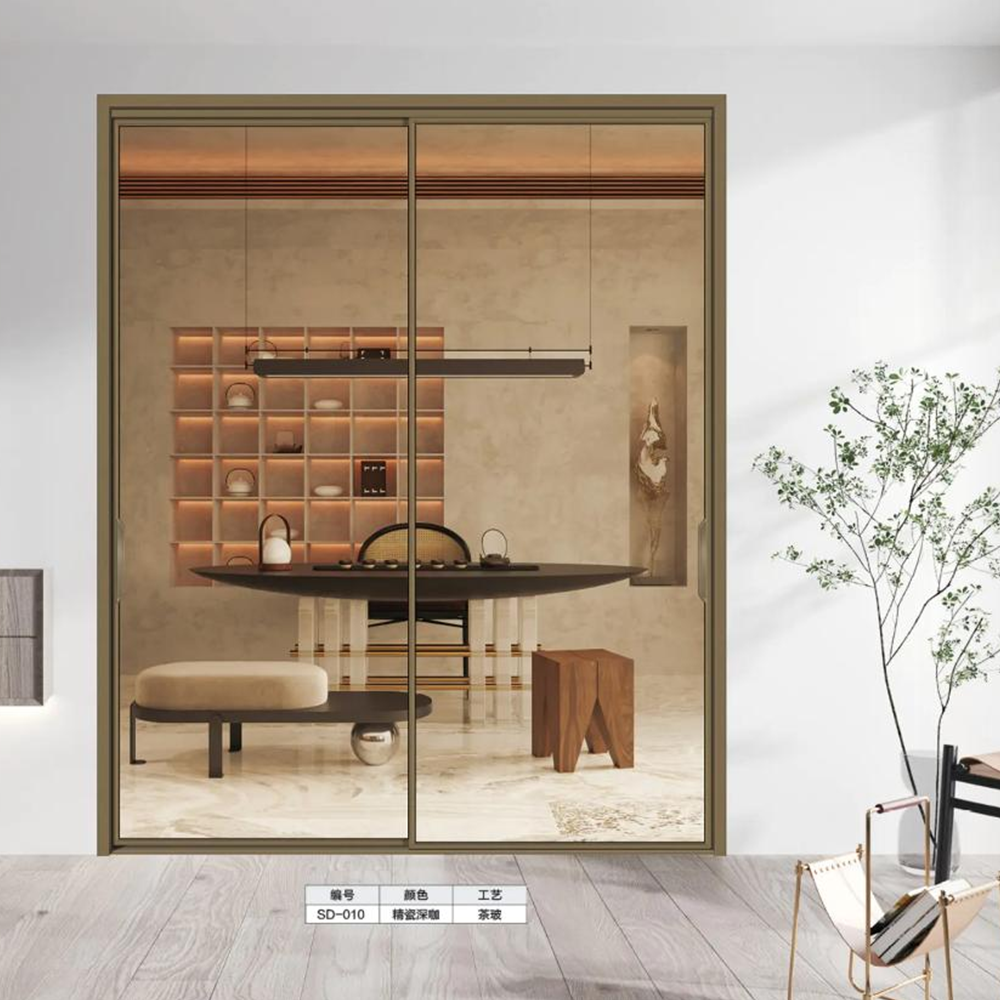 Modern Crittall Style Aluminum Sliding Door Black Frame Industrial Grid Design Double Glazed Thermal Insulation Interior Patio