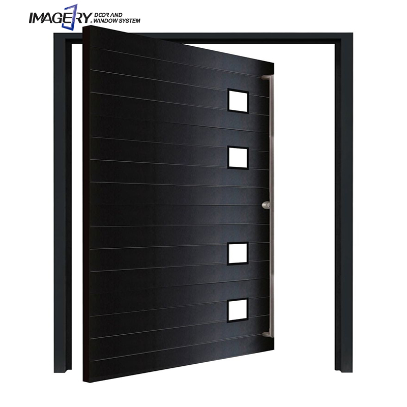 Large Modern Black Front Exterior Entry Hurricane Impact Glass Aluminium Pivot Doors Systems Design