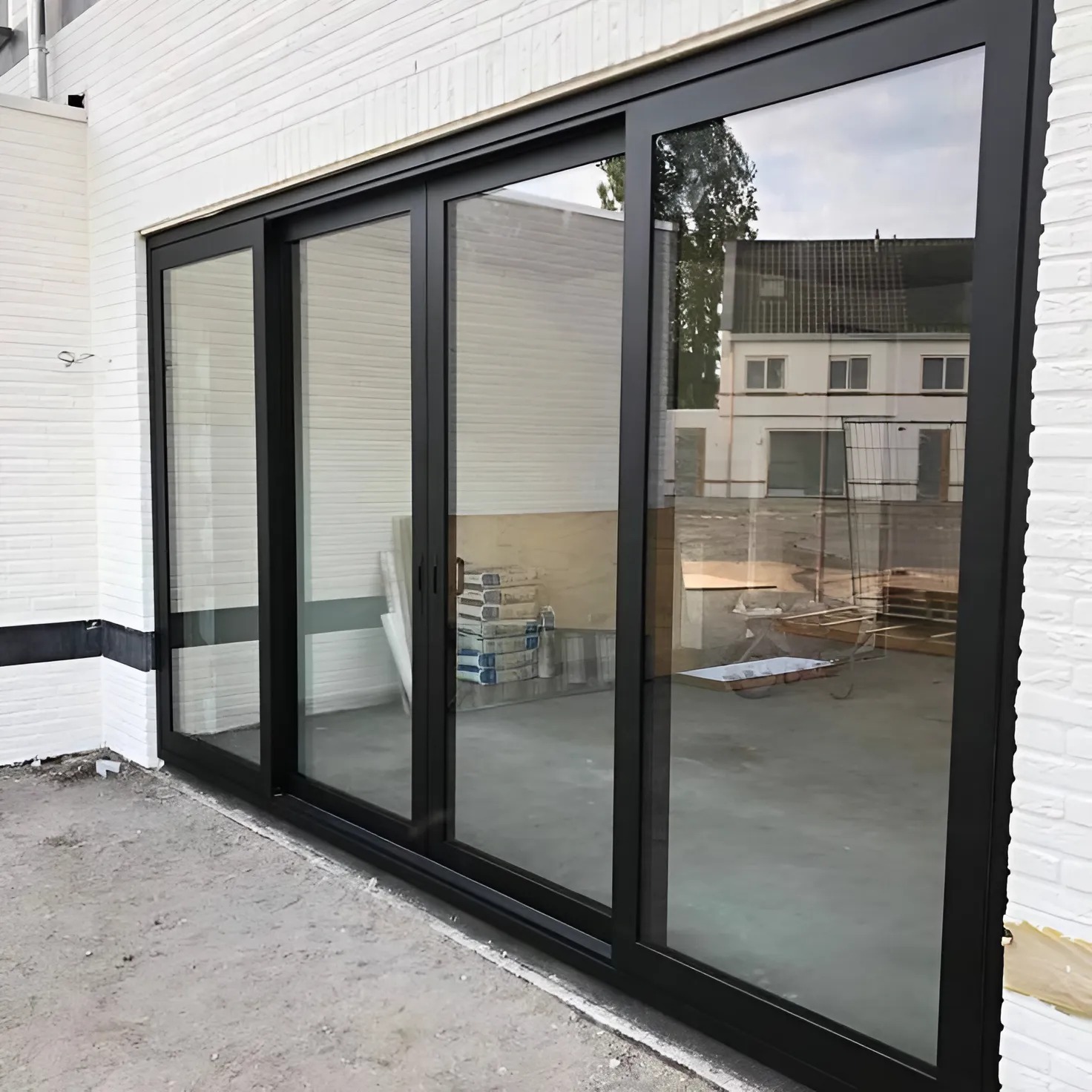 Modern Aluminum Glass Sliding Door Finished Surface for Apartments Garages Living Room Wine Cellar Dining Office Buildings