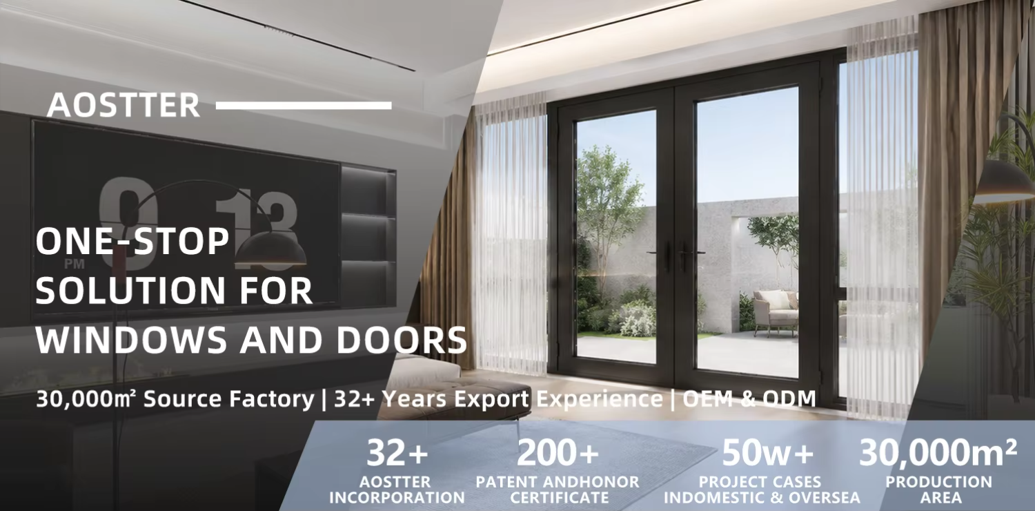 AOSTTER AS2047 Minimalist Black Aluminum Crittall French Door Interior Glass Partition Swing Door Office