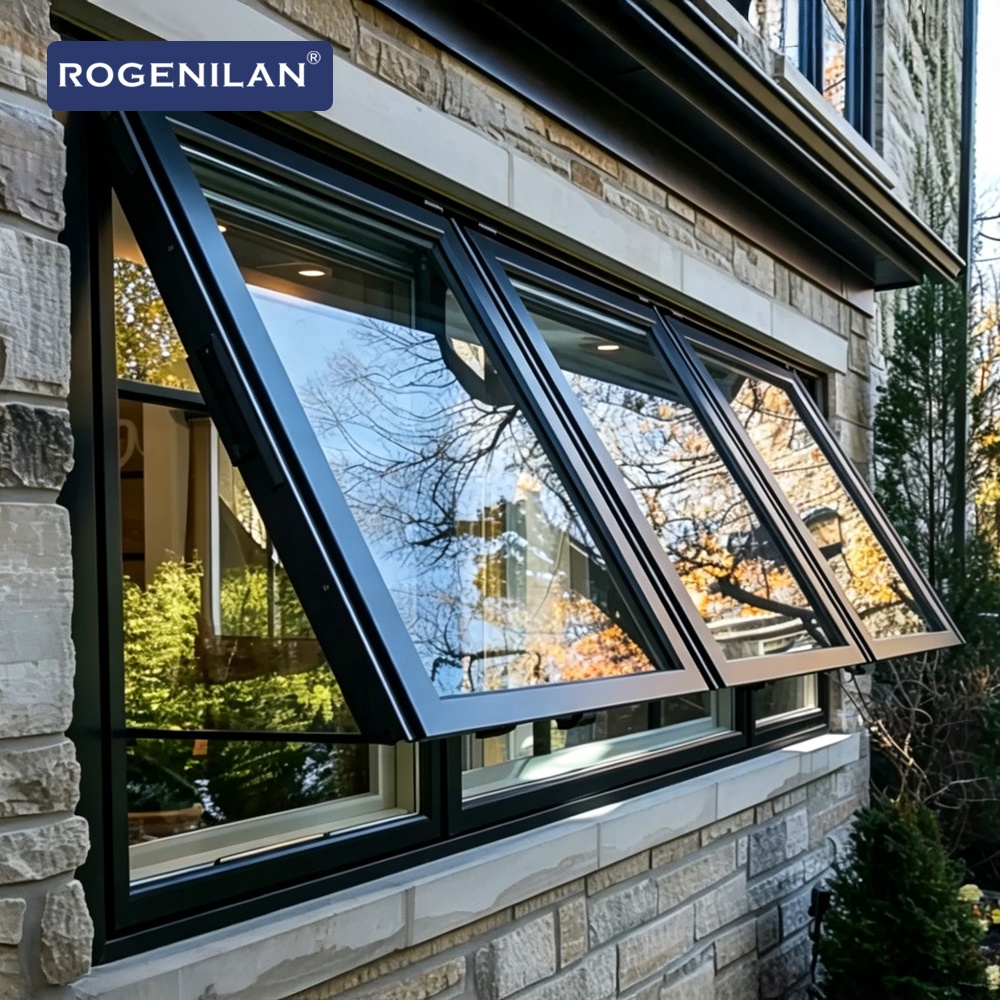 Rogenilan Australian AS2047 Double Glazed Aluminum Awning Window Aluminium Hopper windows With Built in Blind