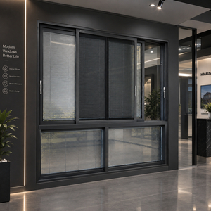Hihaus Aluminum Sliding Windows for Houses Modern Bedroom Black Sliding Glass Windows with Shutters
