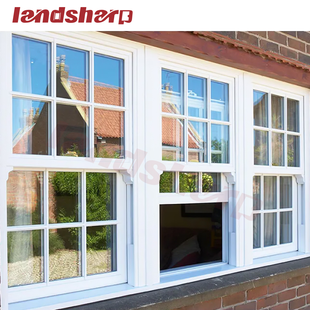 Landsharp Modern French Style Black White Vertical Aluminum up Down Sliding Single Hung Sash Windows for House