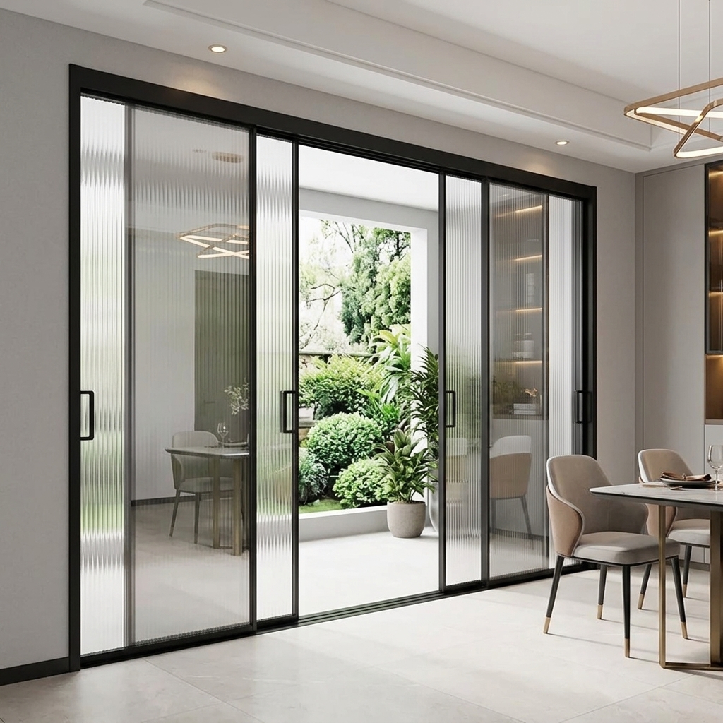 Aluminum Magnesium Alloy Thermal Break Sliding Door Double Glazing Frosted Glass Balcony Patio Interior Door