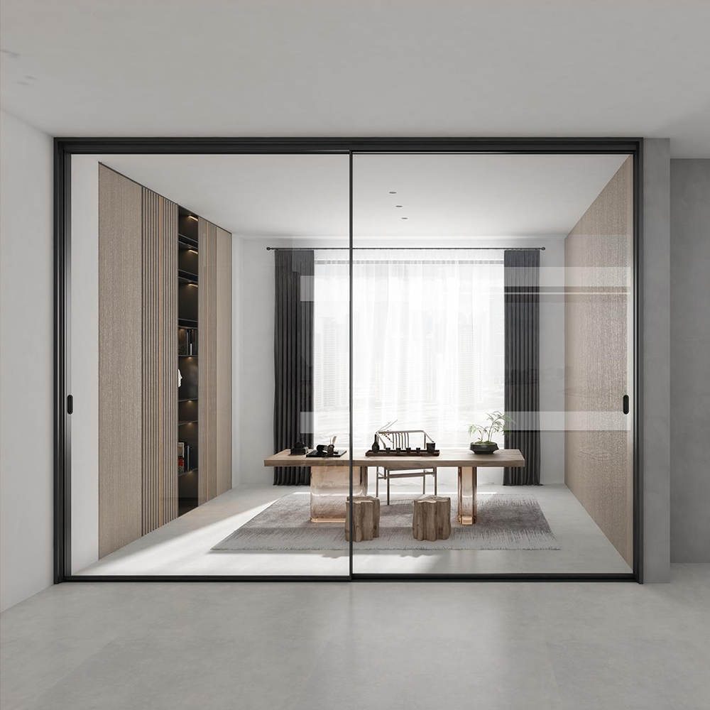 Modern Concealed Frame Aluminum Sliding Door Crittall Style Soundproof Thermal Insulation Double Glazing Tempered Wine Cellar