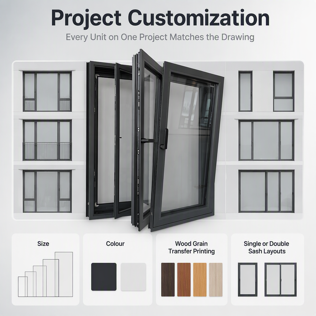 ZCSUNG Black Aluminum Casement Window Slim Narrow Frame Tilt Turn Ventilation Sound Insulated for Villa Apartment Projects