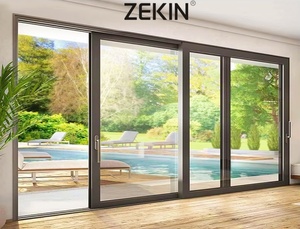 NFRC AS2047 Slim Frame Black Aluminum Double Glass Tempered Glass Patio Sliding Door Hurricane Impact Sliding Patio Doors