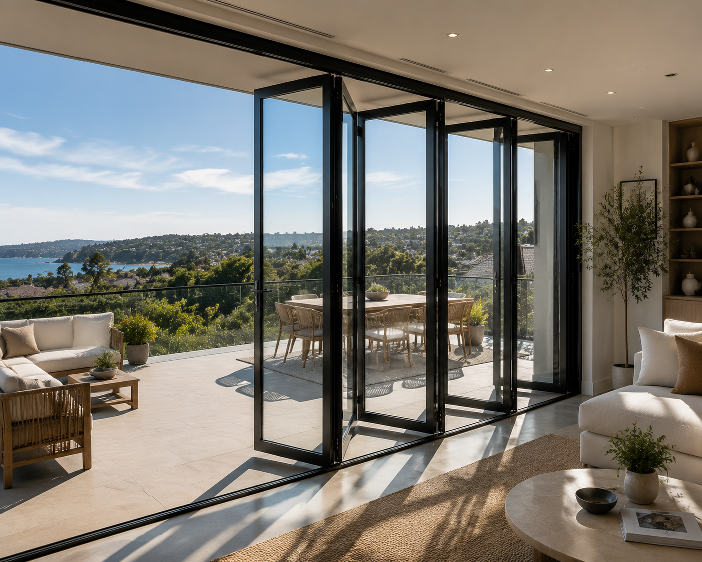 AOSTTER NFRC Aluminium Accordion Door Thermal Break Double Glazed Soundproof Exterior Bi Folding Sliding Patio Bifold Door