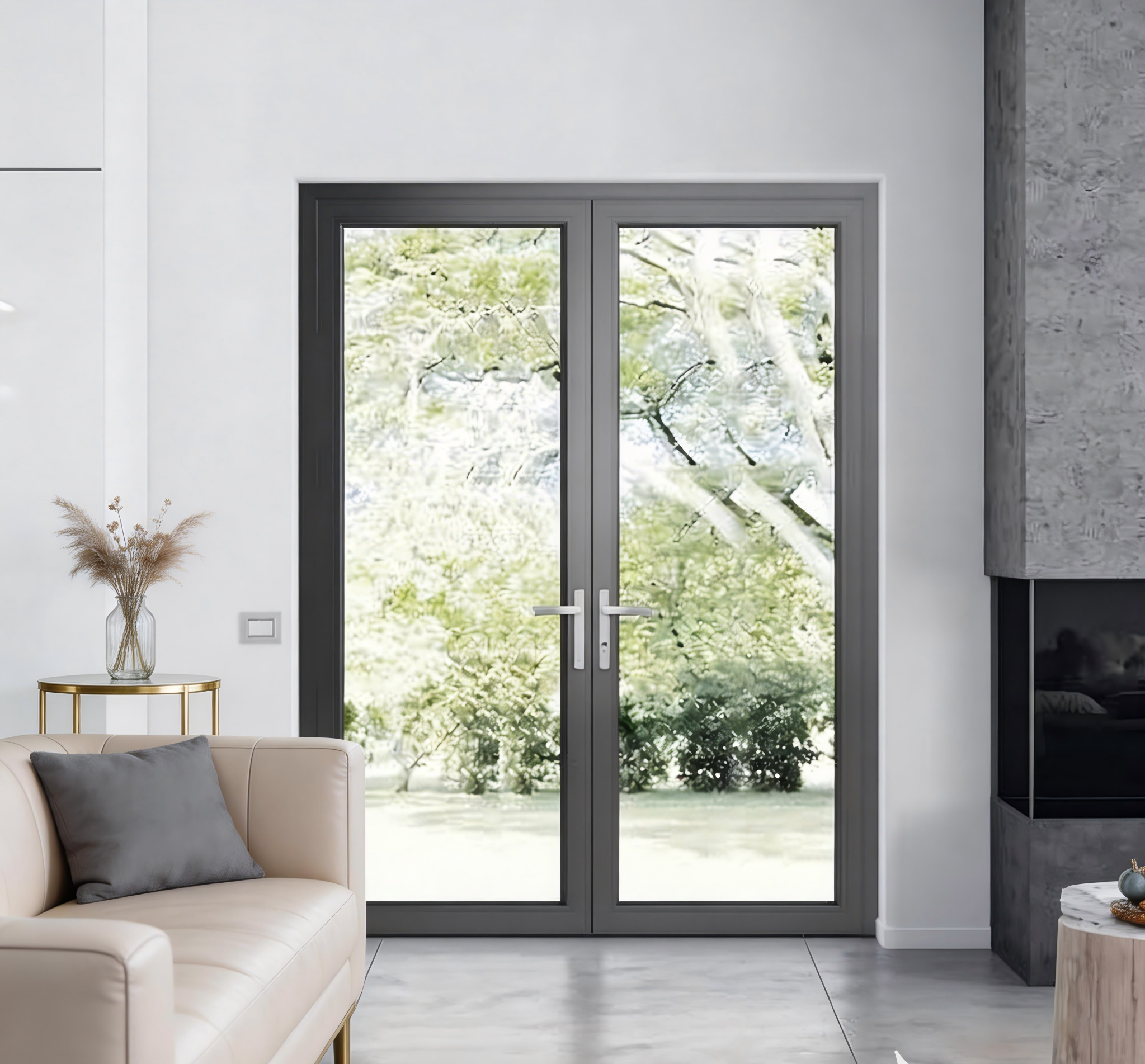 Thermal Break Aluminum Double Swing Casement Glass Doors Modern Slim Frame For House Interior Exterior Entrance Patio Villa Door