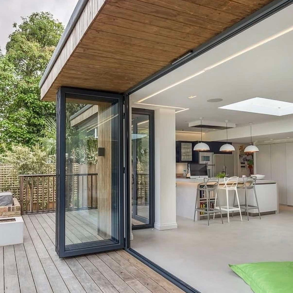Aluminum Bifold Patio Door With Sliding Screen For Backyard Heavy Duty Energy Saving With Window Grill