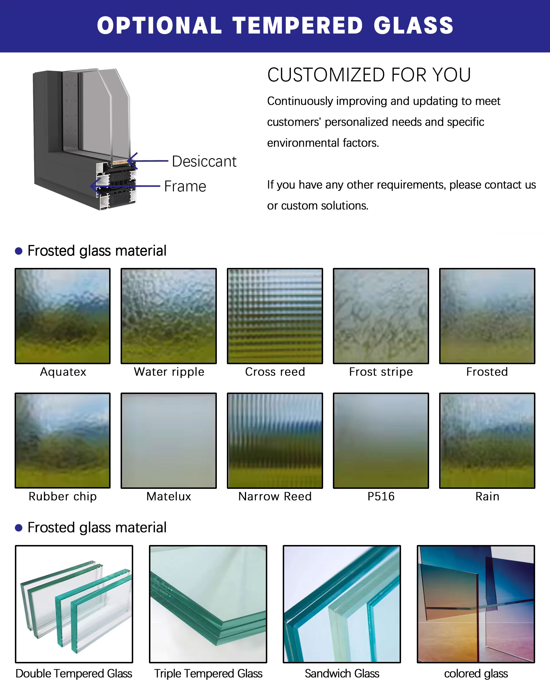 Modern Aluminum Alloy Frosted Glass Interior Waterproof Thermal Insulated Swing Door for Toilet Bathroom