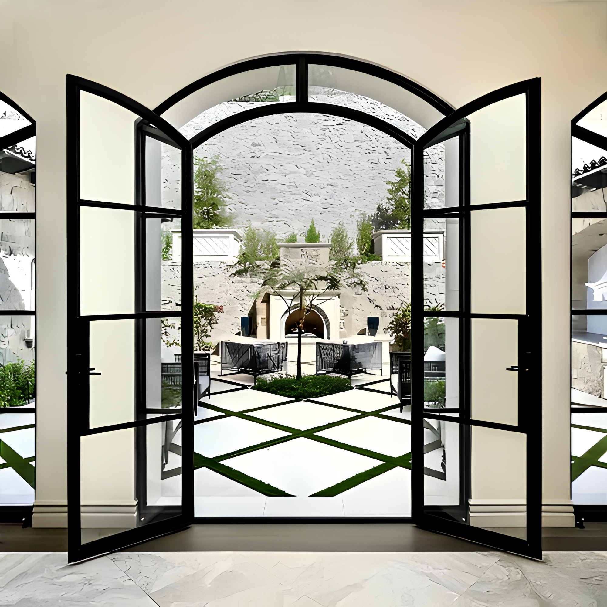 AOSTTER AS2047 Minimalist Black Aluminum Crittall French Door Interior Glass Partition Swing Door Office
