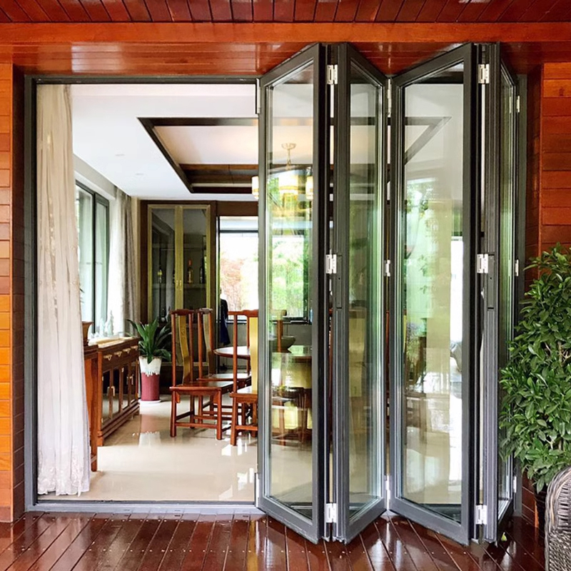 Folding Aluminum Glass Door Waterproof Supermarket Entrance with Frameless Design