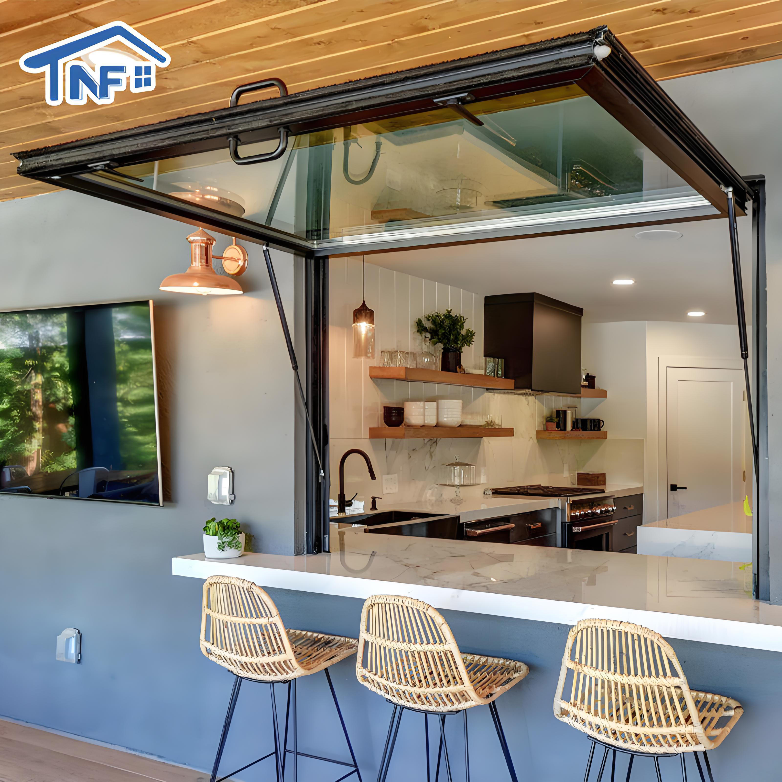 Customizable Color Modern Gas Strut Pass Through Aluminum Alloy Frame Window Folding Flip Out Push Out Awning Glass Windows