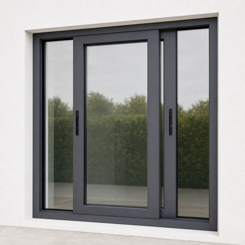 Modern Brown Tinted 3-Track Triple Pane Aluminum Sliding Window Horizontal Heat Insulation for Basements Villas AS2047 NAFS