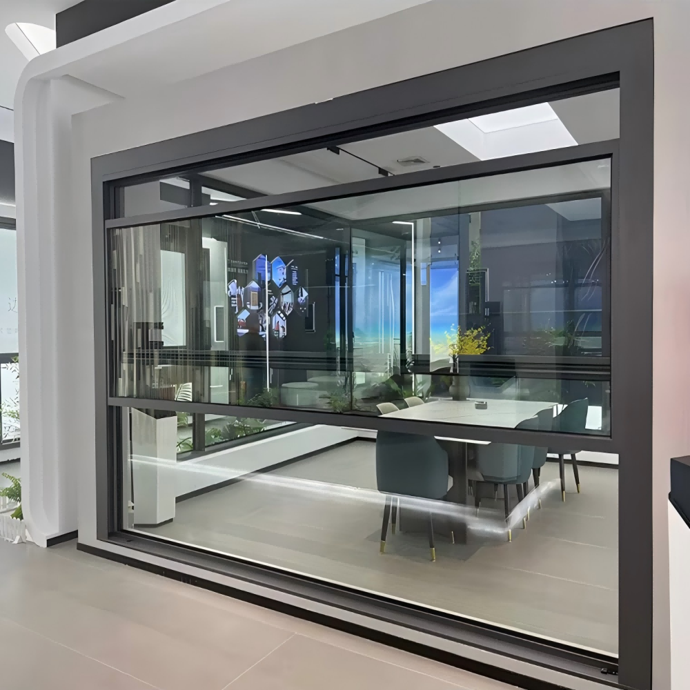 NFRC Automatic Electric Vertical Hurricane Sliding windows for Balcony Maximized Ventilation Motorized Vertical Sliding Window