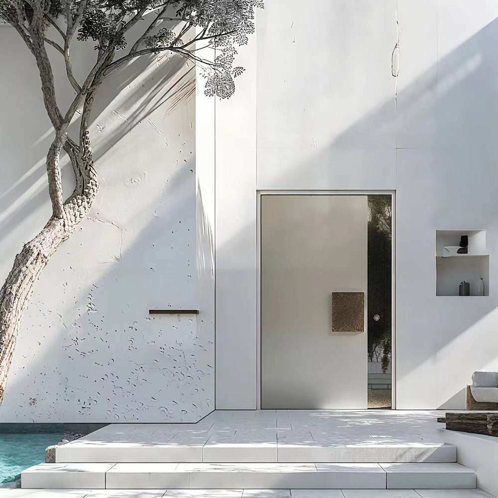 Bespoke Minimalist Aluminum Alloy Contemporary Exterior Anti-Theft Entry Doors Luxury Fluted White Villa Main Gate Side Opening