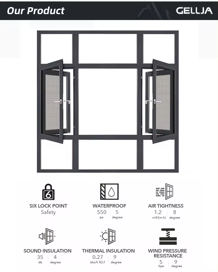 Modern Custom Hurricane-Proof Double Glazed Horizontal Sliding Doors and Windows with Roller Blind for Villas Aluminum Alloy