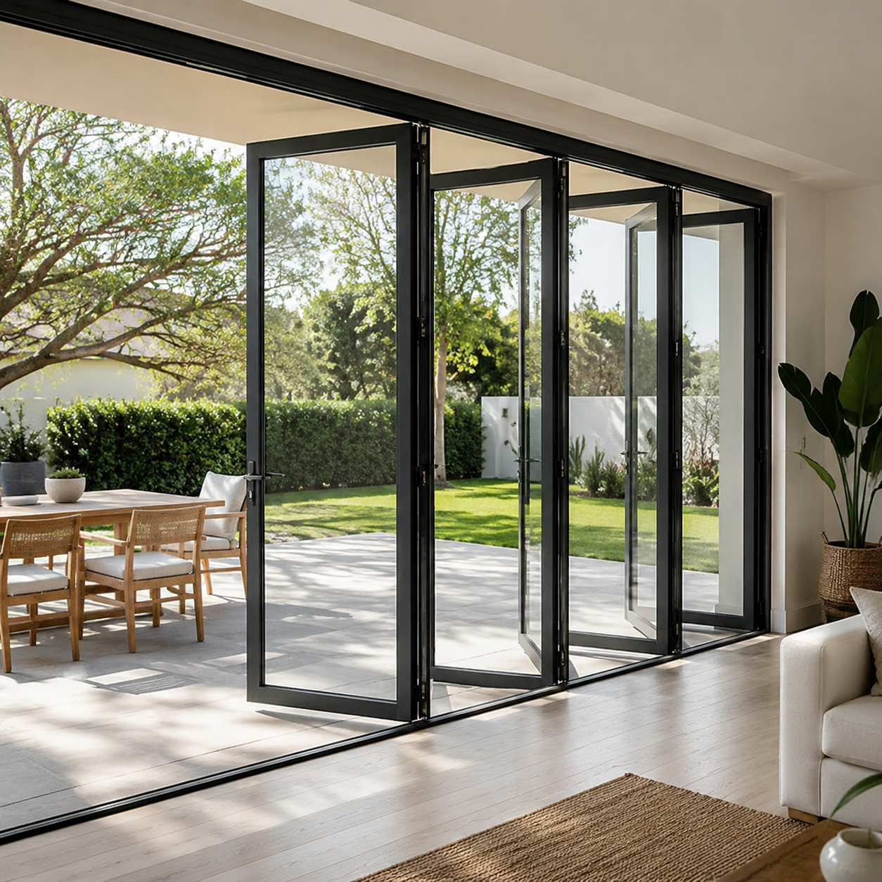 AOSTTER NFRC Aluminium Accordion Door Thermal Break Double Glazed Soundproof Exterior Bi Folding Sliding Patio Bifold Door