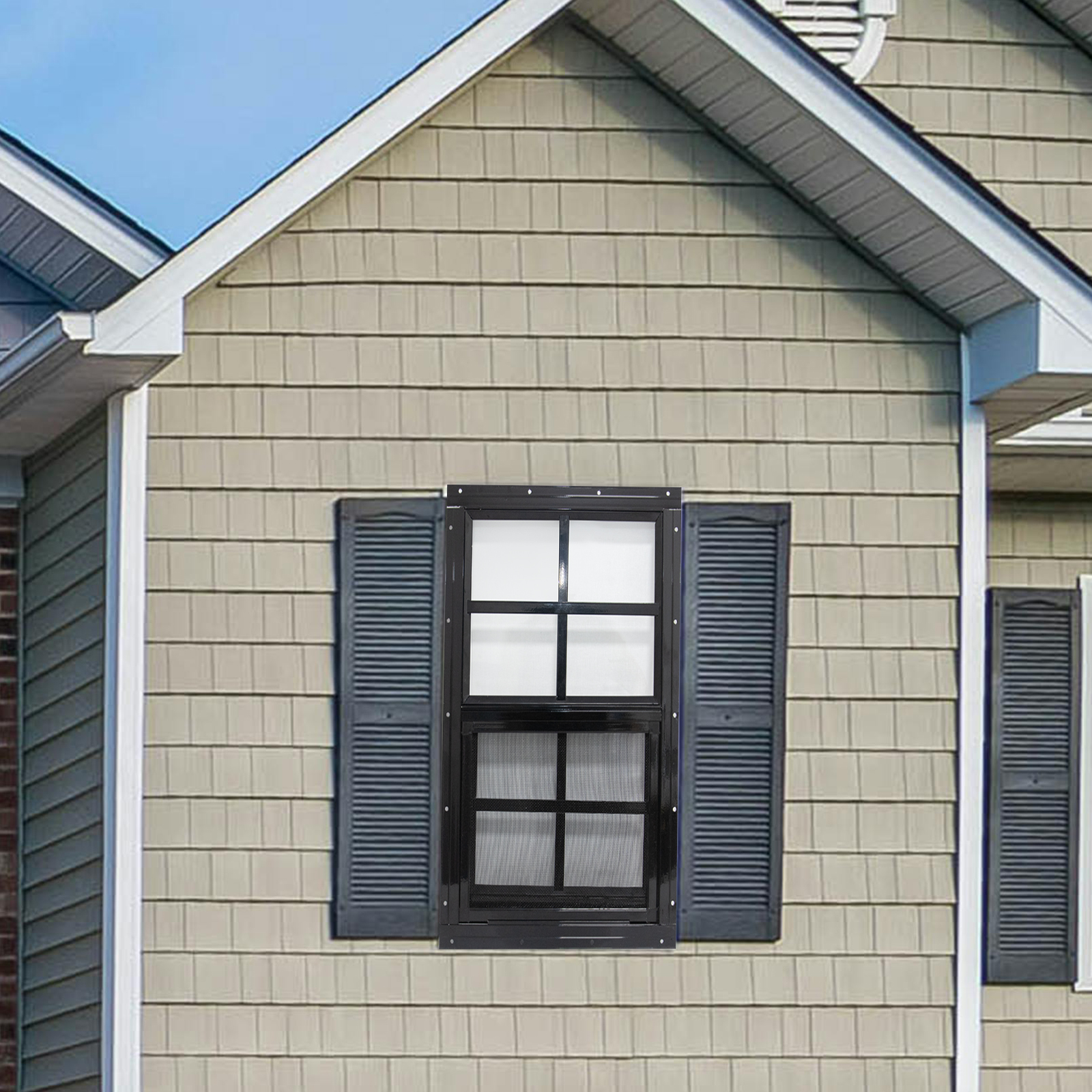 Aluminum Window Frame with Tempered Glass for Shed Farmhouse Style Graphic Design Enabled Installed on Wooden Board