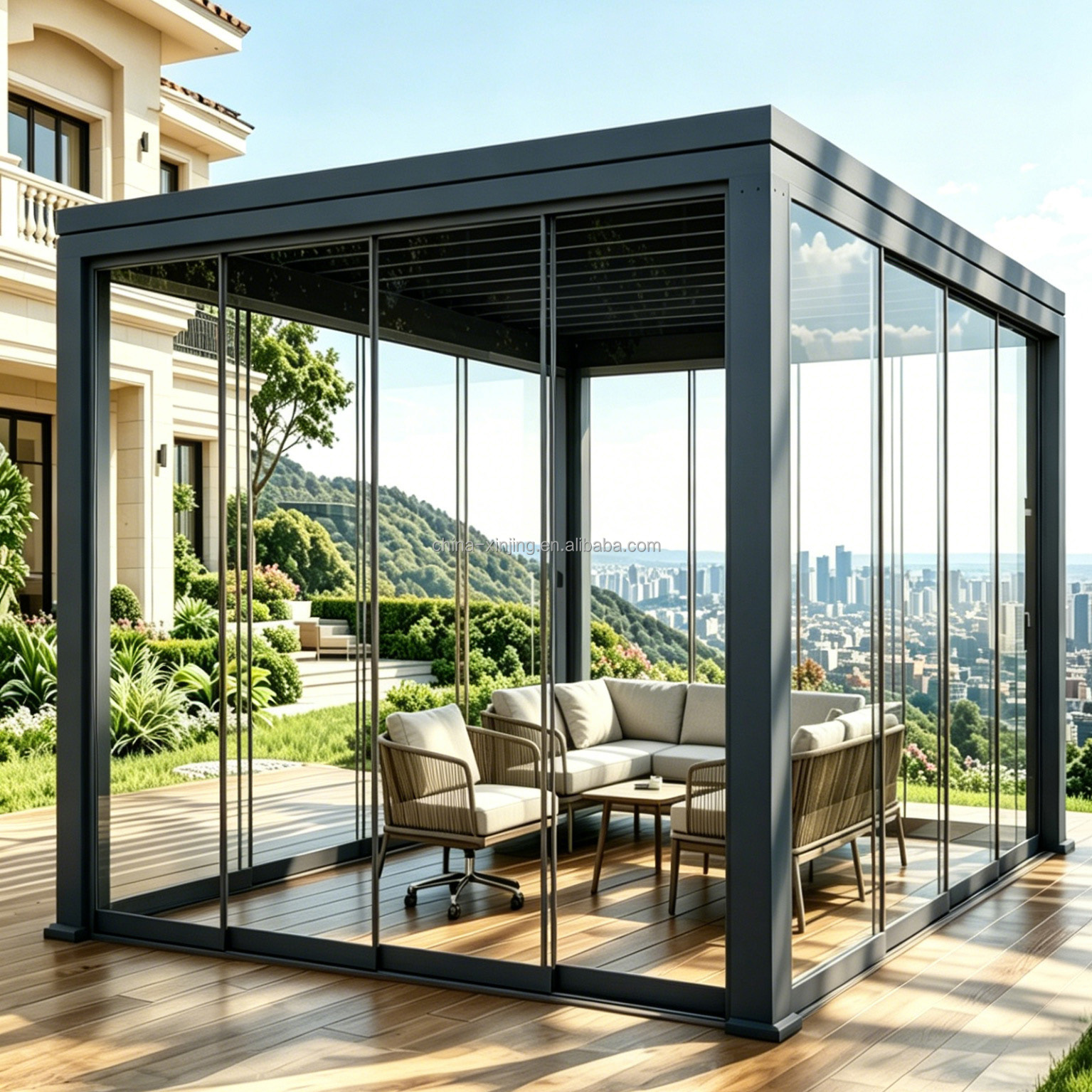 High End Aluminum Alloy Louvred Pergola Sliding Glass Door Premium Primary Customized For Villa Hotel Use Durable Eco-Friendly