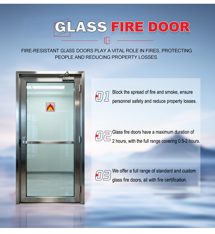 Standard Certified Modern Aluminum Glass Fire Door Finished Surface for Hotels Hospitals Outdoor Use Commercial Fire Prevention