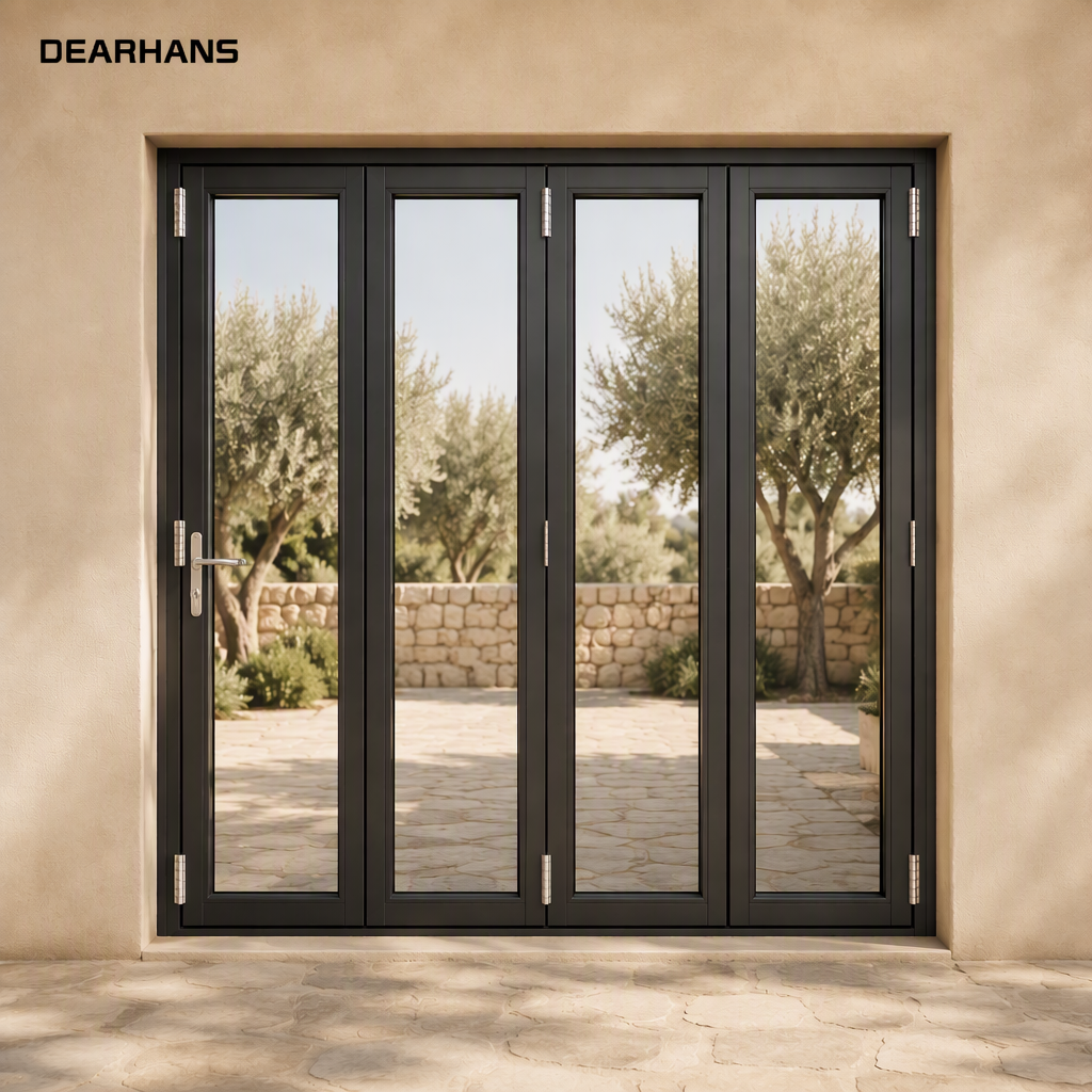Aluminum Folding Glass Door, Bi-Fold Patio Door with Clear Tempered Glass for Villa Living Room Office Meeting Room Projects