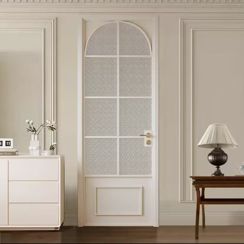 Custom Arched Aluminum Glass Swing Door, Minimalist Black Frame Arch Top Interior &amp; Exterior Entry Door for Villa