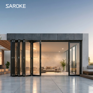 Modern Design Black Hurricane Impact Patio Tempered Glass Sliding Aluminum Alloy Folding Doors
