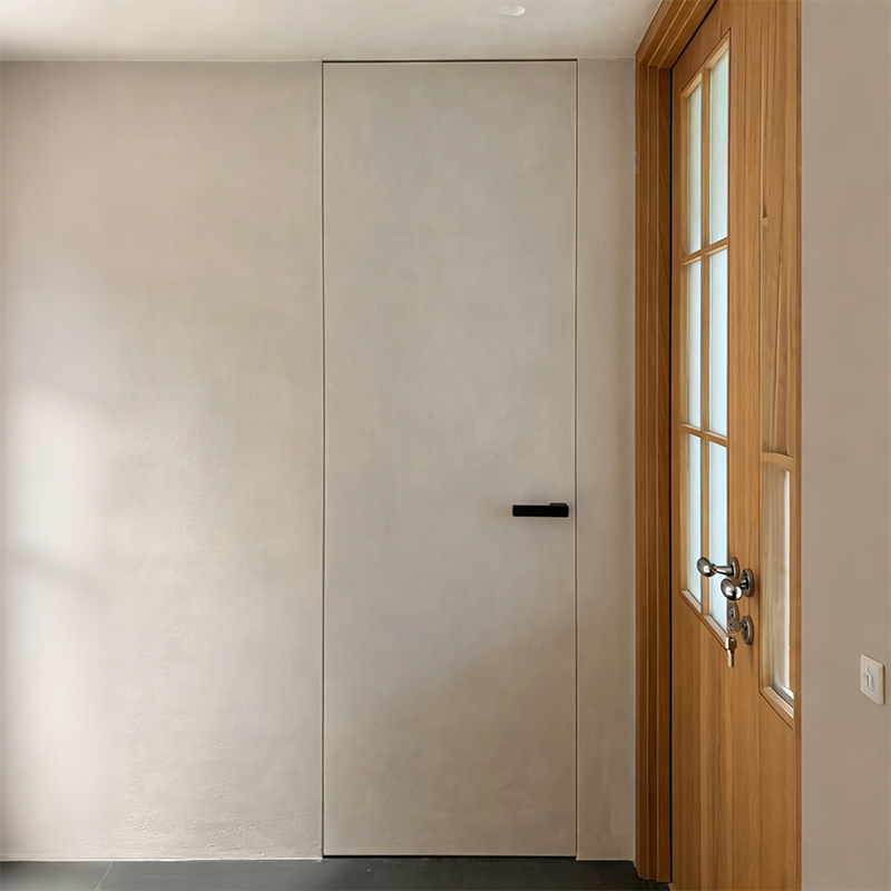 Villa Apartment Sound Insulation Frameless Aluminum Interior Swing Door With Paintable Calcium Silicate Slab Latex &amp; Art Coating