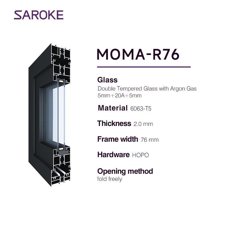 Modern Design Black Hurricane Impact Patio Tempered Glass Sliding Aluminum Alloy Folding Doors