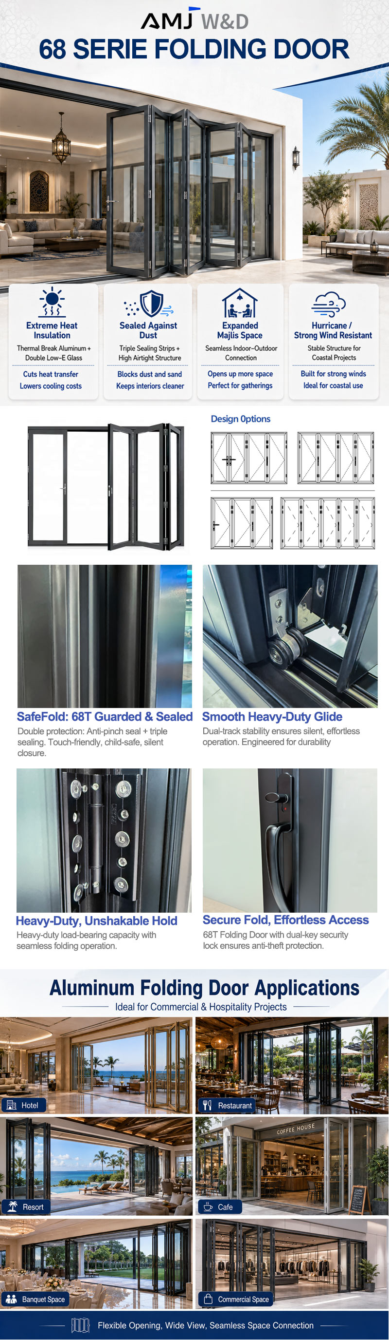 Office Building Bifolding Doors Aluminum Patio Bifold Door Thermal Break Triple Pane Folding Door