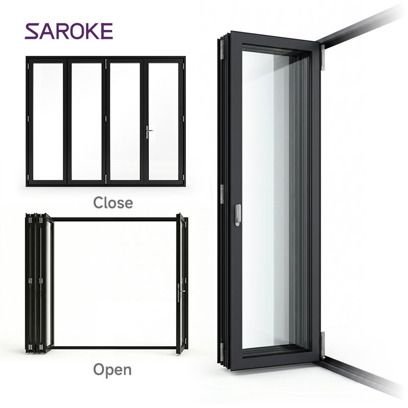 Modern Design Black Hurricane Impact Patio Tempered Glass Sliding Aluminum Alloy Folding Doors