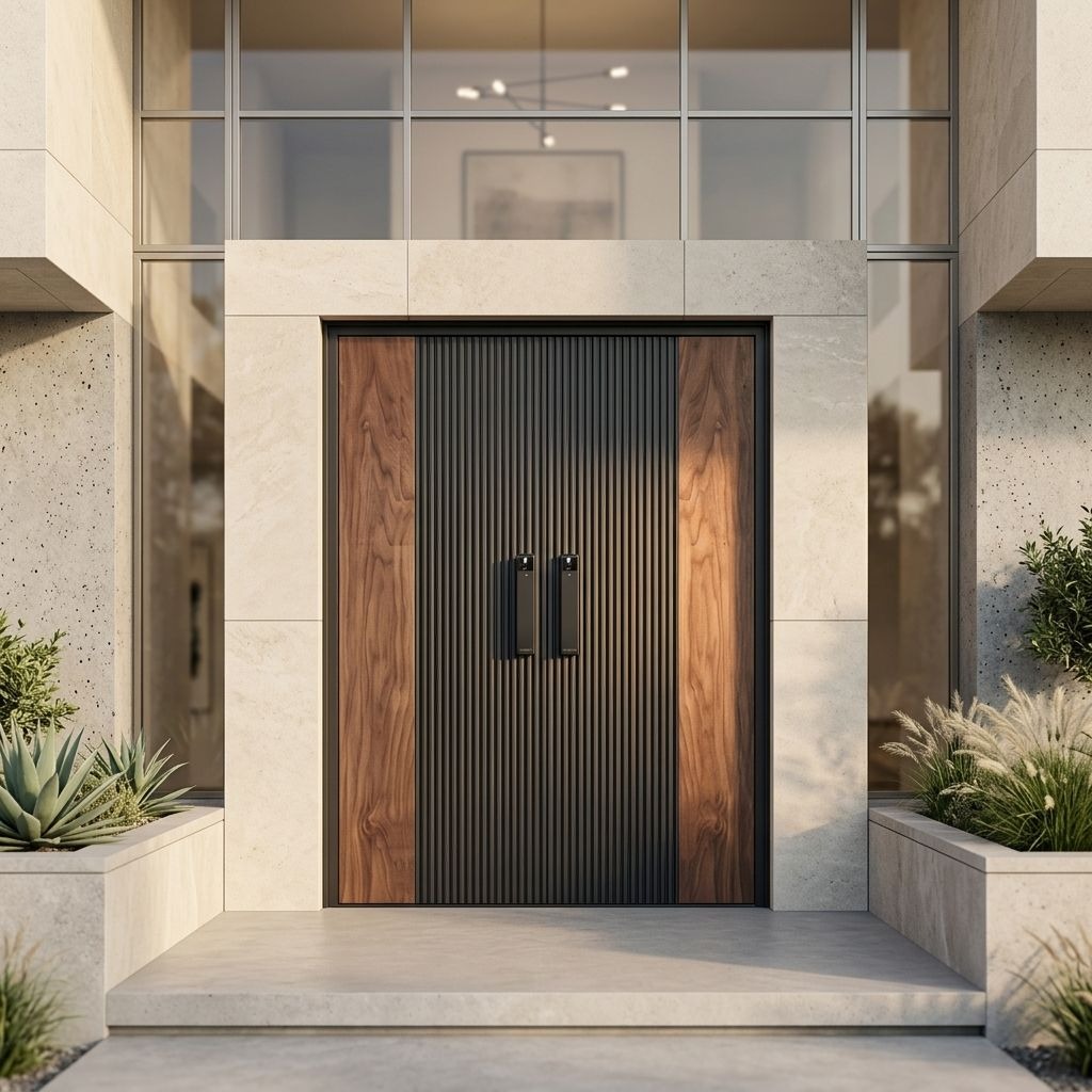 Minimalist Wood Grain Finished Pivot Door