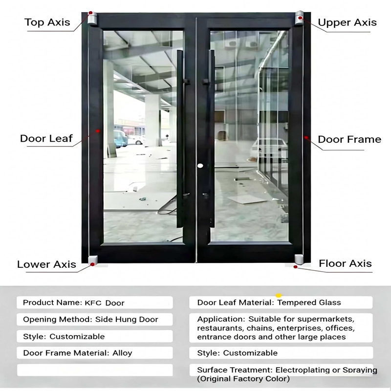 American Modern Commercial Aluminum Double Glass Door Glazed White Windproof Fast Food Restaurant Storefront Entrance