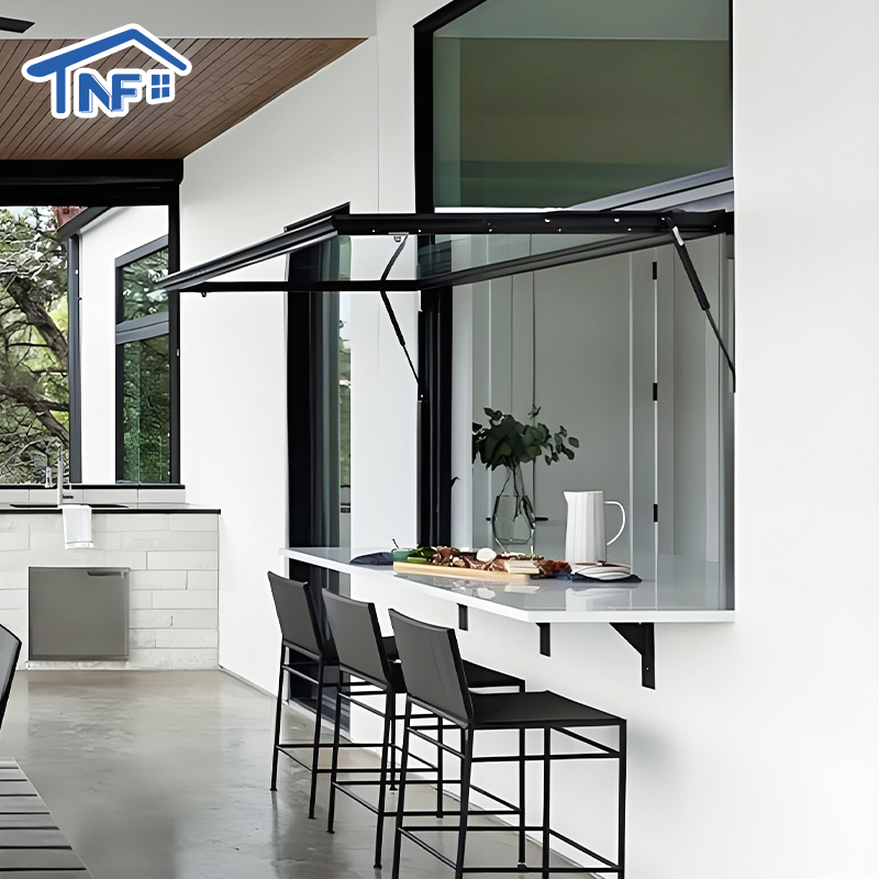 Aluminium Gas Strut Pass Through windows Push Out Flip Out windows Double Glazed Awning Window For Kitchen Bar