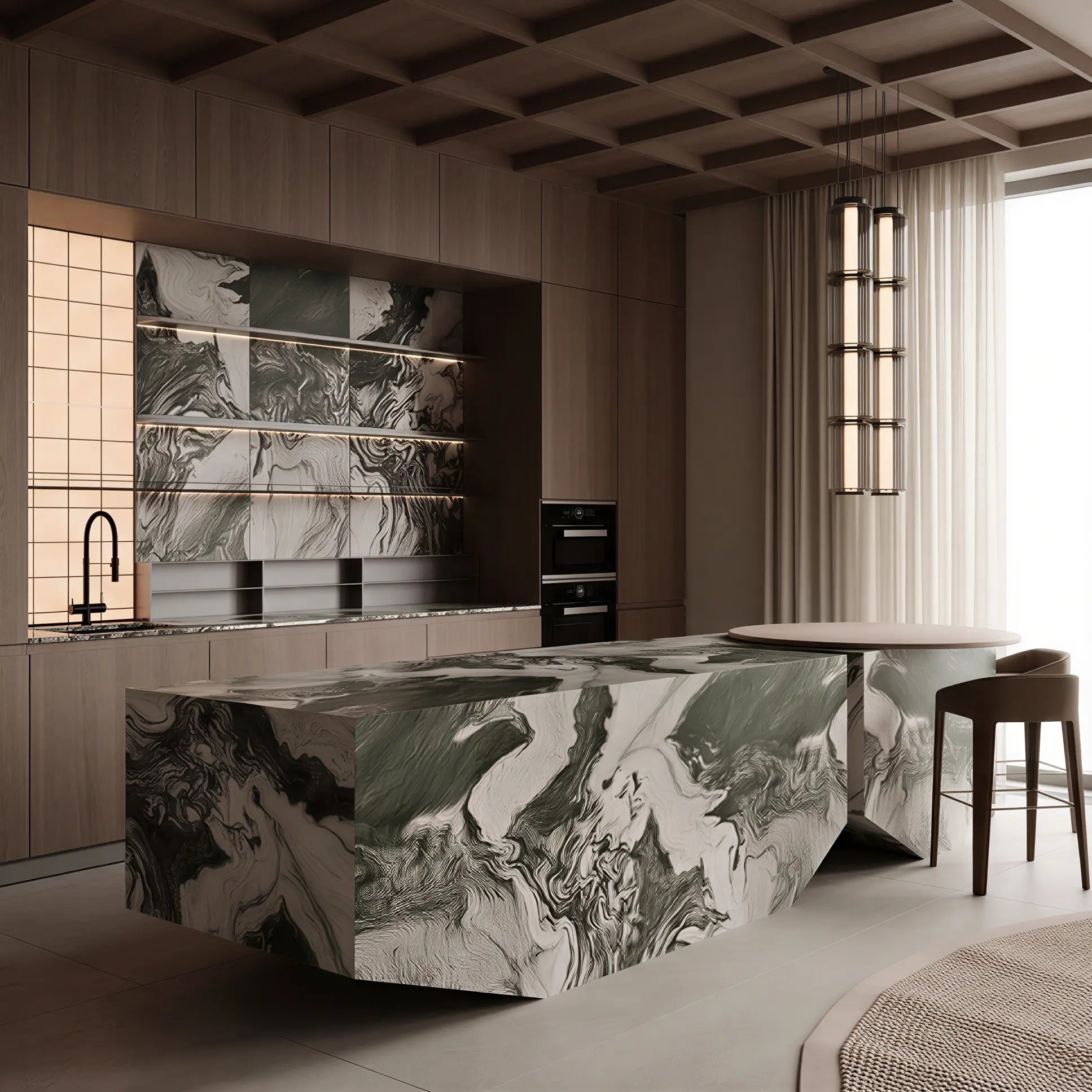 Modular Dining Kitchen Base Cabinet With Modern Design Aluminum Alloy Carcase Solid Wood Doors 3 Drawers Faucet 12-17.9in Depth