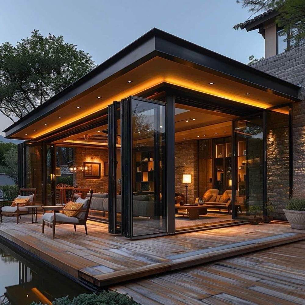 Bifold Patio Doors Luxury Retractable Wide For Garden Triple Glazed White Aluminum Frame For Living Room