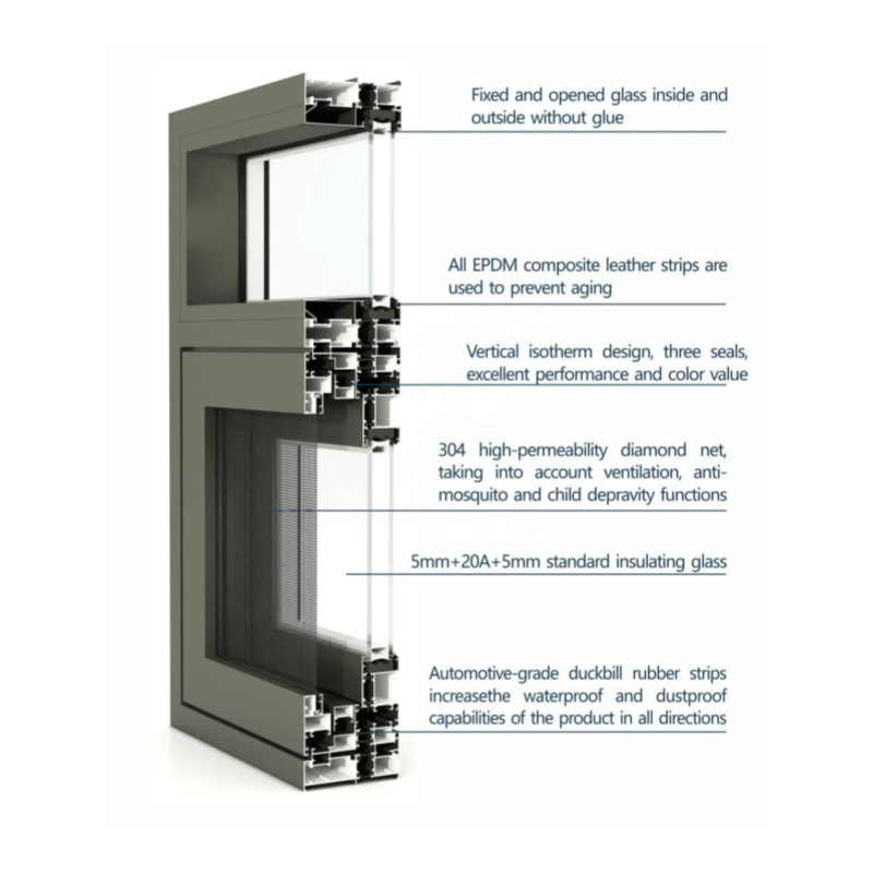 Customized SoundProof Aluminum Alloy Casement Windows Double Glazing Aluminum French Patio Window for House Villa