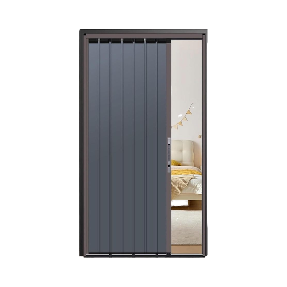 Customizable Modern Aluminum Alloy Bi-fold Accordion Sliding Folding Door 57 1/8 X 80 Lock Key for Bathroom Concertina