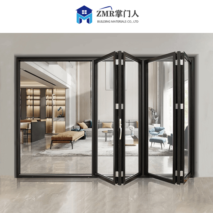 Aluminium Alloy Folding Glass Door for Villas Waterproof Bifolding Patio Doors with Foldable Fiberglass Screen Netting
