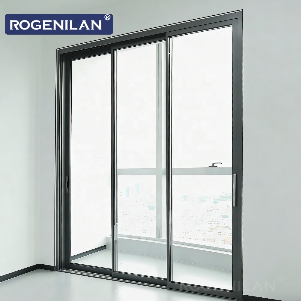 Rogenilan Modern Ultra Slim Three Track Aluminum Sliding Door Energy Saving Low-E Glazed Sliding Door For Homes