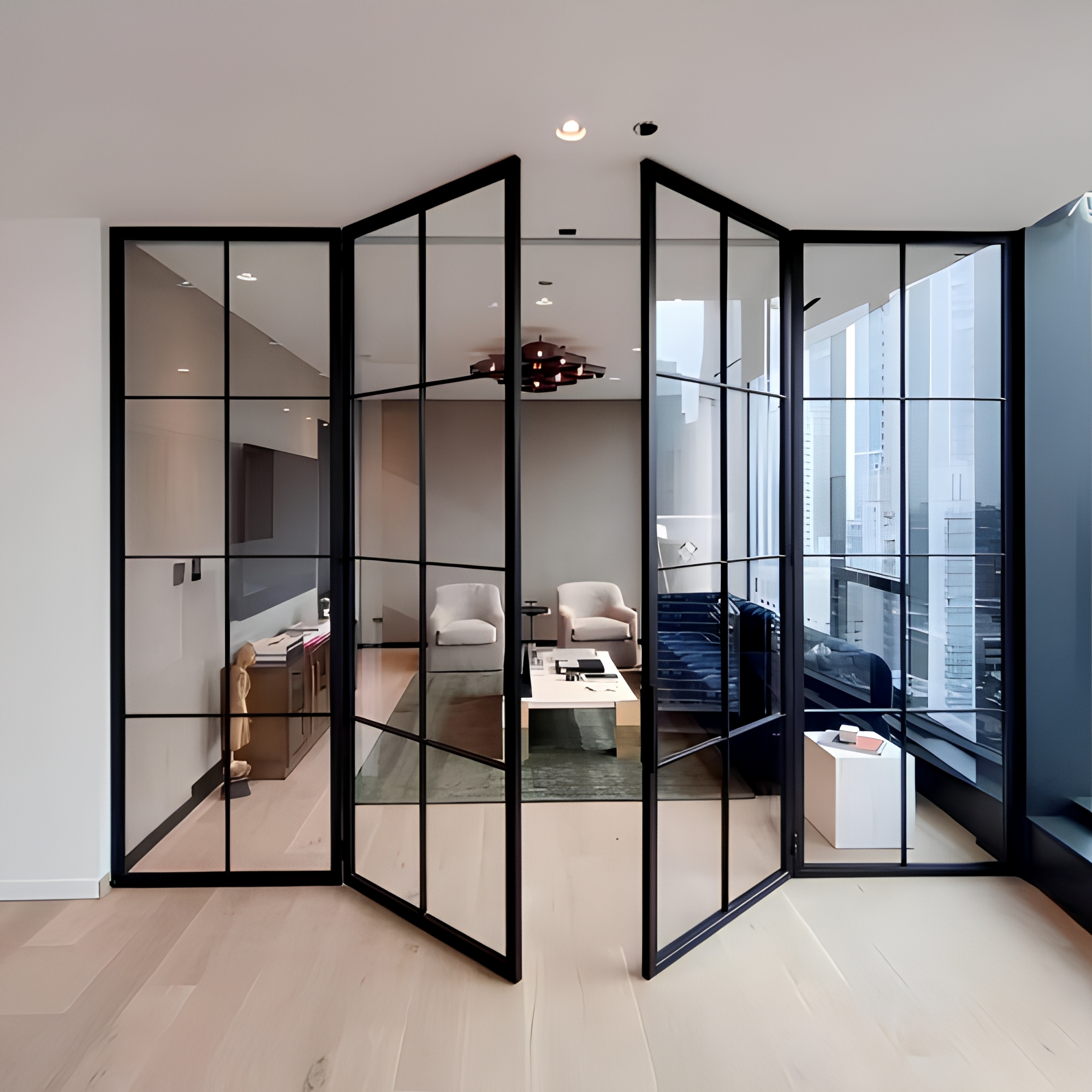 AOSTTER AS2047 Minimalist Black Aluminum Crittall French Door Interior Glass Partition Swing Door Office